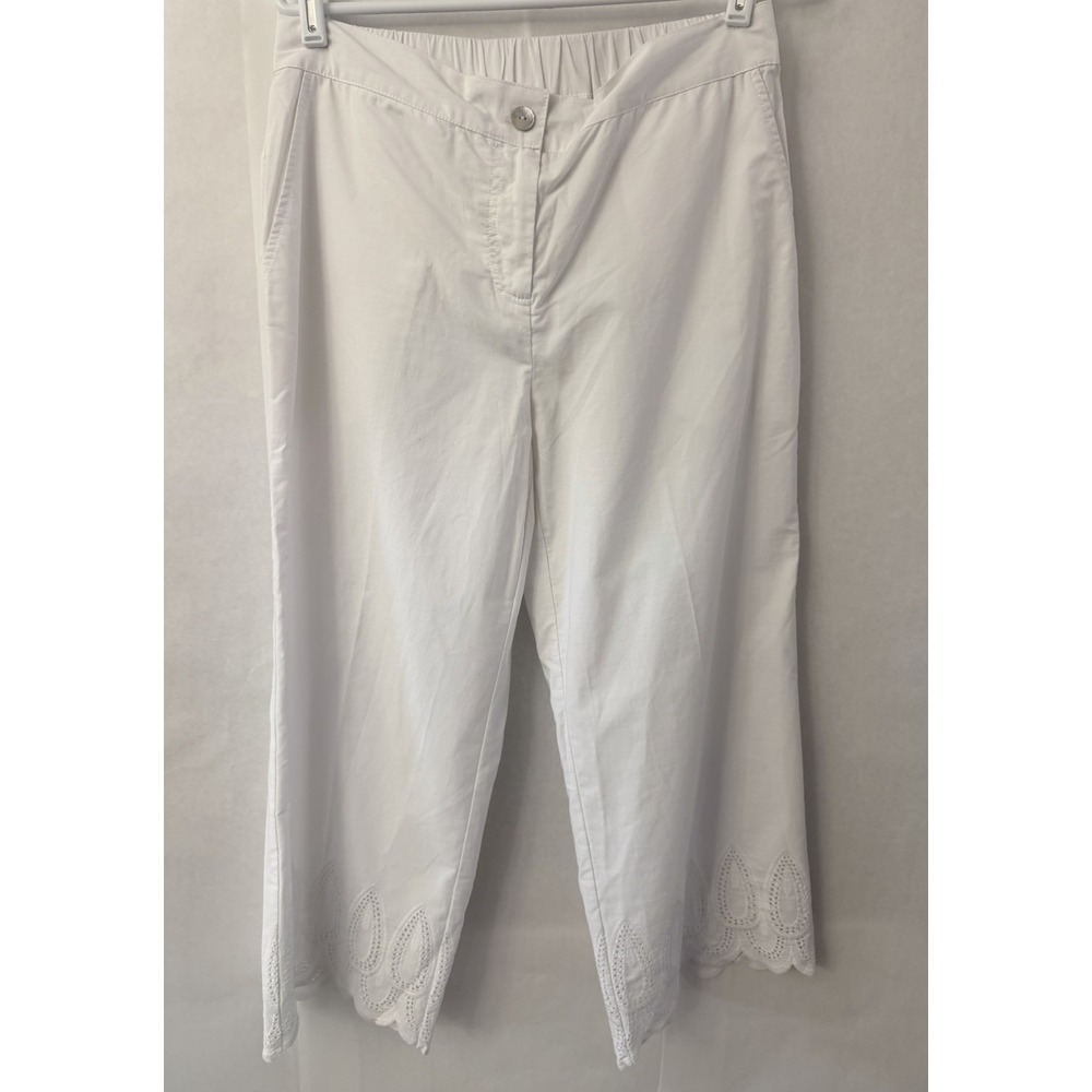 Ruby Rd Women's 100% Cotton Capri Pants Scalloped Hem White Size 8